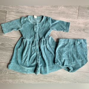 Kate Quinn Teal Velour Button Up Dress with Bloomers - Size 18-24 month